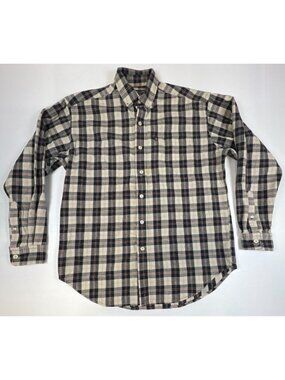 Ralph Lauren Jeans Co Mens M Plaid Button Down Shirt Cotton Flannel Beige Black